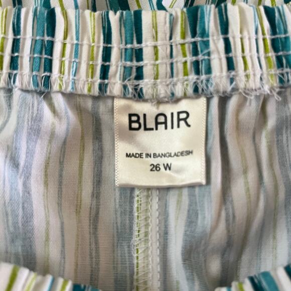 Blue Striped High Rise Cotton Stretch Pant Plus Size 26 W - Picture 4 of 7